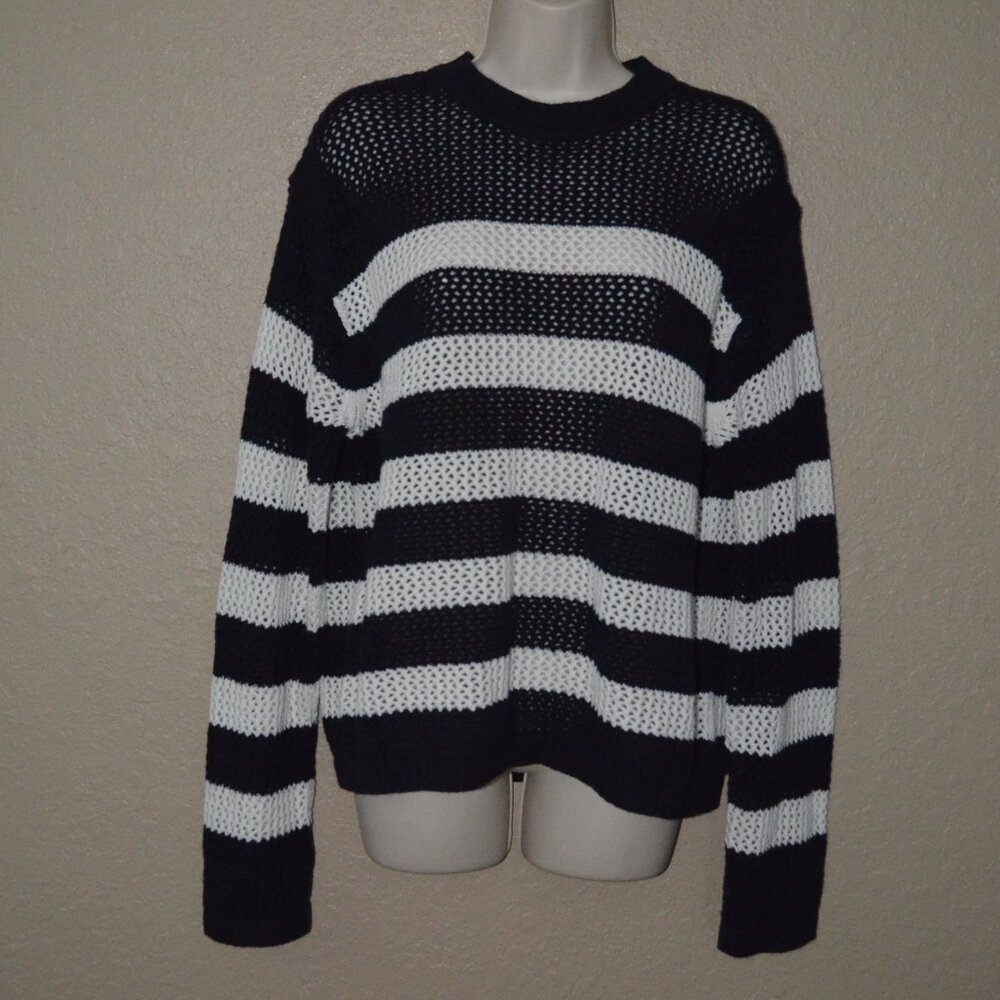 NWT $204 Sz M Velvet Graham & Spencer Navy White Kanan Sweater
